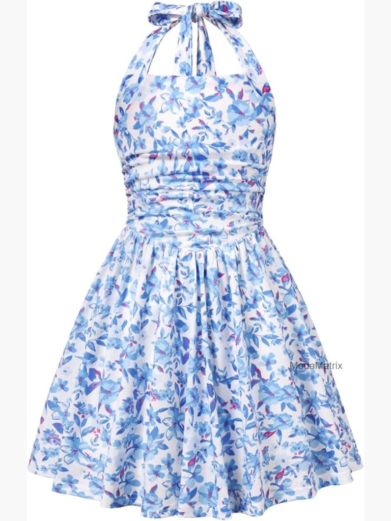Girls Floral Summer Dress Halter Neck Tie Back Sundress 7-16